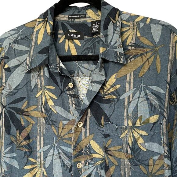 Van Heusen Men's Washable Linen Palm Button Down Hawaiian Shirt Size Large - Picture 2 of 4